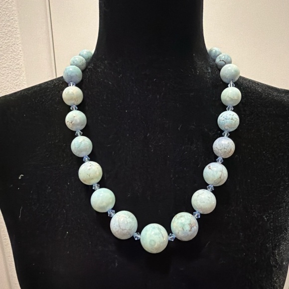 Chunky Aqua Stone Statement NecklaceLarge BeadsToggle Clasp